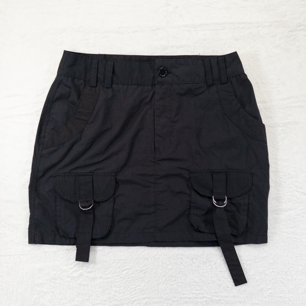 Charlotte Russe Cargo Mini Skirt Size M Black Utility Techwear D-Ring Straps